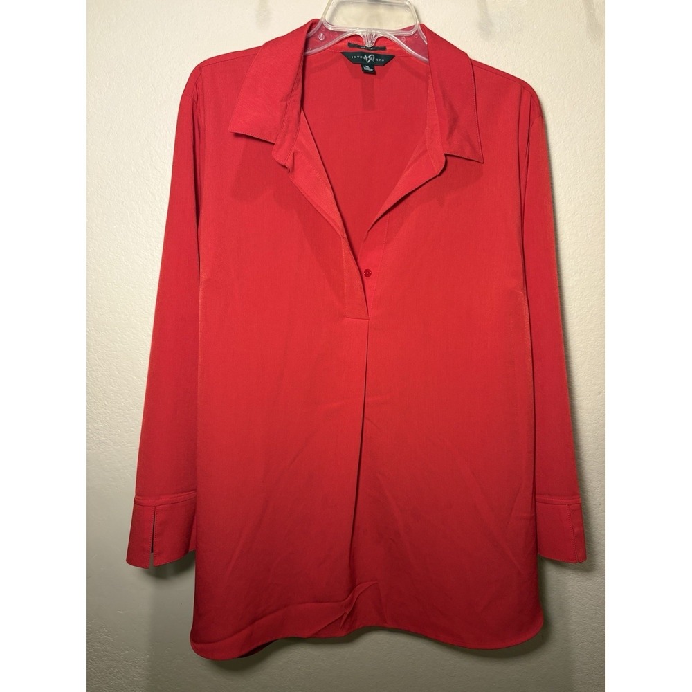 Blouse Red 100% Polyester Long Sleeve XL Women Investments Paige Button Collared